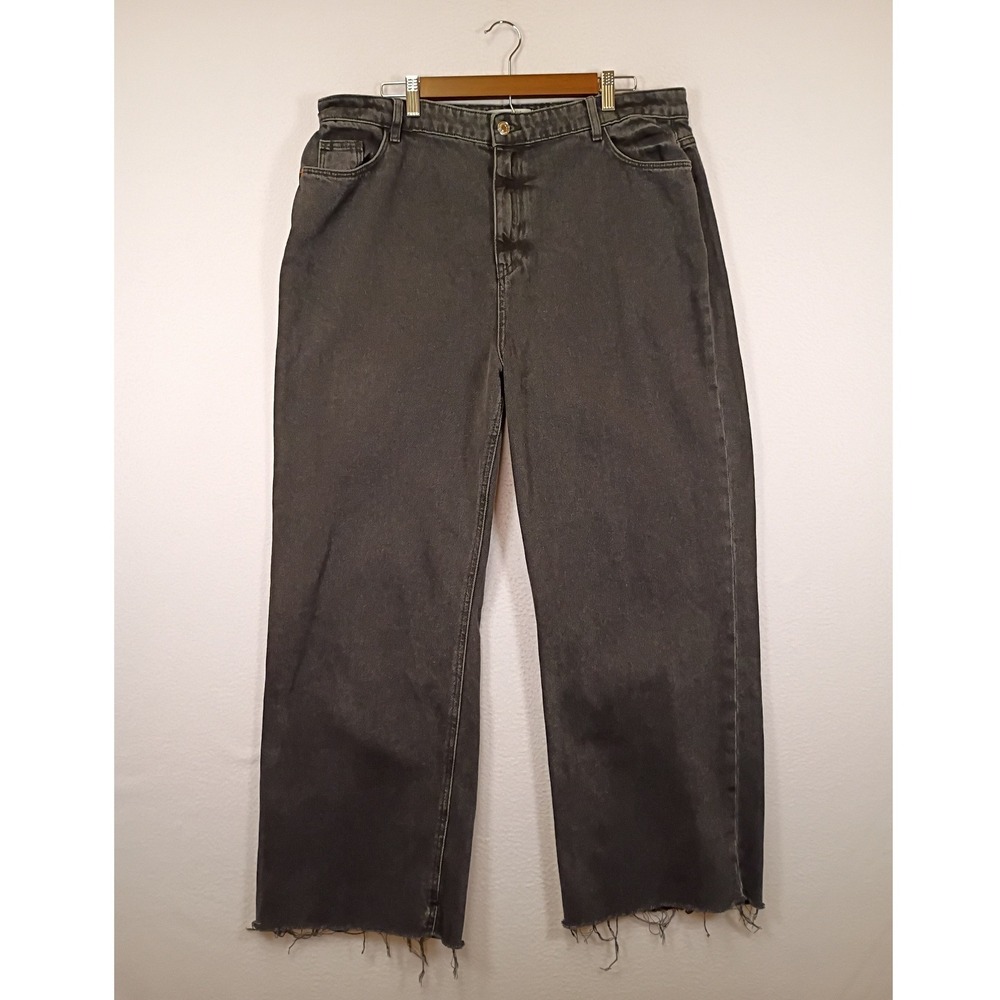 Edgy Grunge New Look Womens 14 Black Adalae Wide Leg Raw Hem High Rise Jeans